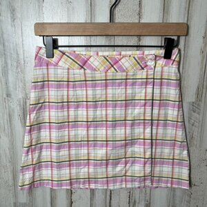 Vintage Y2K A.Byer Plaid Pink‎ Yellow Mini Skirt Womens Size Small